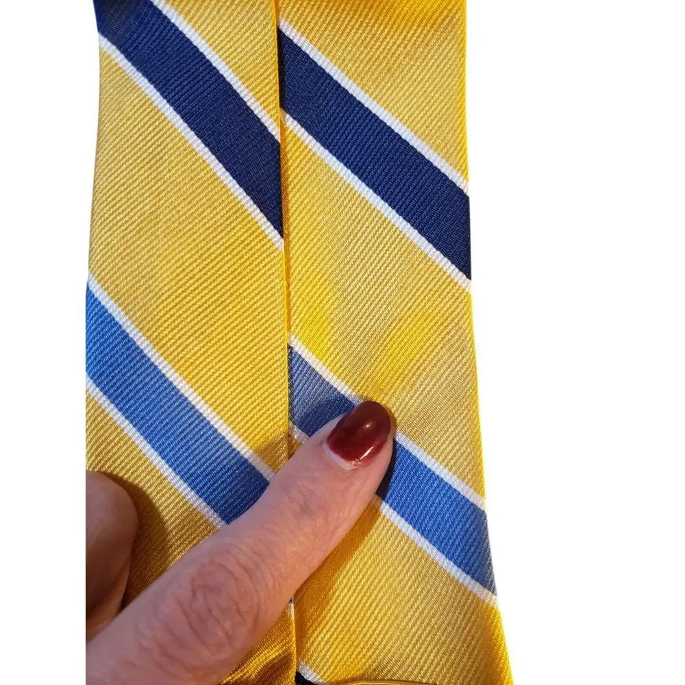 Lands End REPP Mens Tie Necktie Designer‎ Yellow Navy Blue Stripes Businesscore